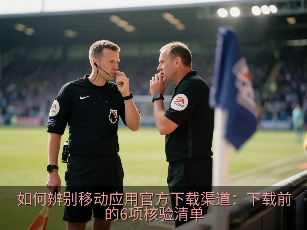 用户在无品牌手机上对照清单核验下载页面信息的编辑插画